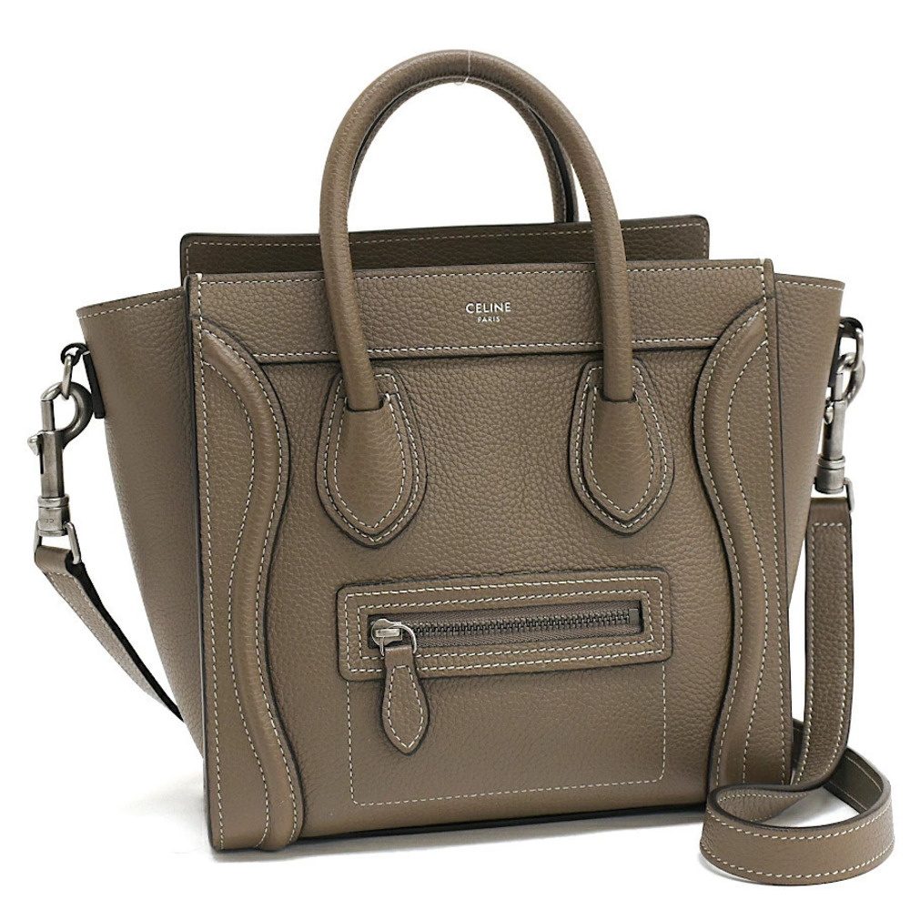 Celine Luggage Tote Shopper Tote Bag Strap Leather Greige Gray